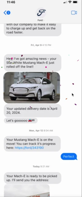 Celebration message when the vehicle rolls off the line